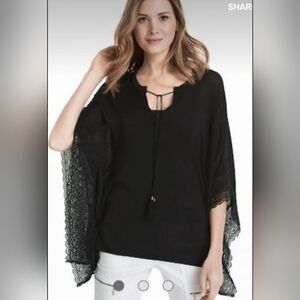 Black Lace Trim Poncho Top